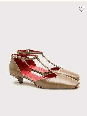 J.Crew Women’s T-Strap In Lea Low Kitten Heel Taupe Made-in-Italy Sz 8.5 $248